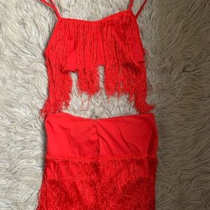 frilly red two piece